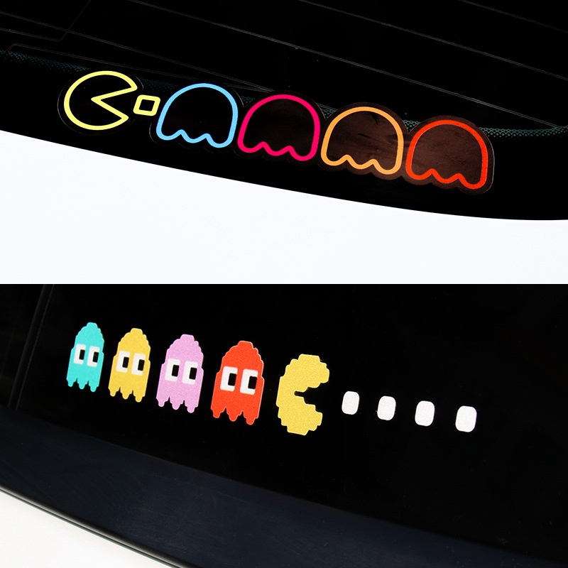 สติกเกอร์รถ Pac Man Nintendo เกมการ์ตูนน่ารักตลกสะท้อนแสง Decals สําหรับกันชน Trunk กระจกรถจักรยานยนต์จักรยานแล็ปท็อปแท็บเล็ต Ipad