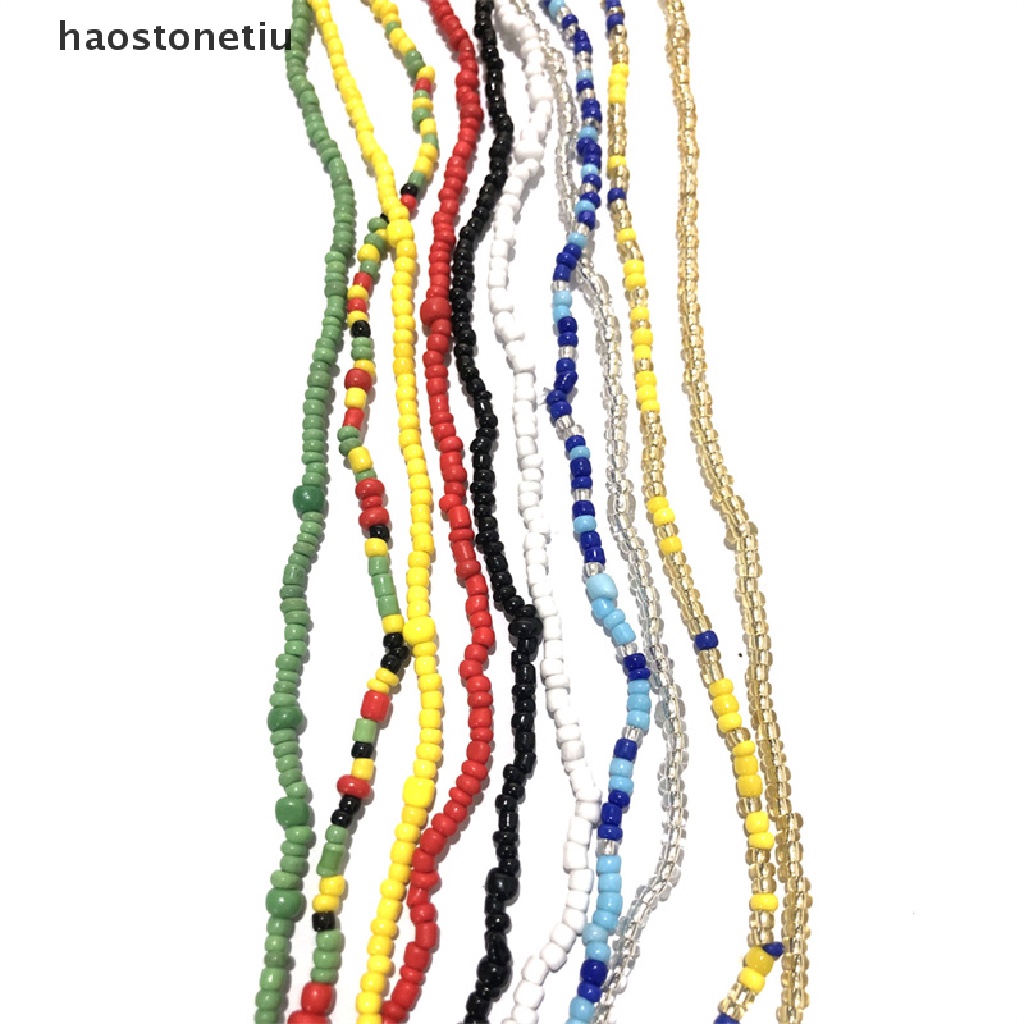 Waist Beads, Colorful African Glass Beads Belly Chain, Stretch Design, 31.5 Inch, 7 Pieces