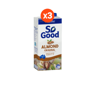 So Good นมอัลมอนด์ สูตรดั้งเดิม Almond Milk Original 1 ลิตร แพ็ค 3 กล่อง (น้ำตาลอ้อย 3%)