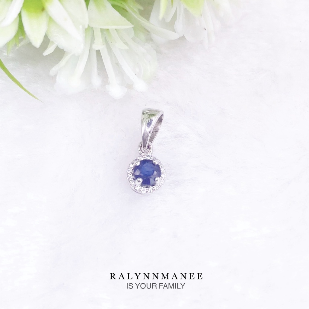Z6423 จี้พลอยไพลินแท้ ( Natural Blue Sapphire ) ตัวเรือนเงินแท้ 925 ชุบทองคำขาว (เปลี่ยนสีชุบ +100)