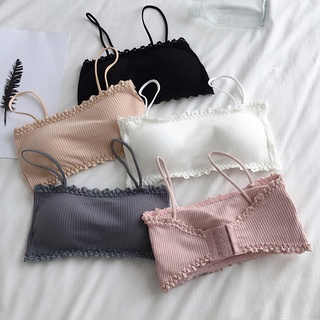 เสื้อครอปสายสปาเก็ตตี้สายสปาเก็ตตี้คล้องคอเสริมเบาะ Bralette เซ็กซี่สตรี