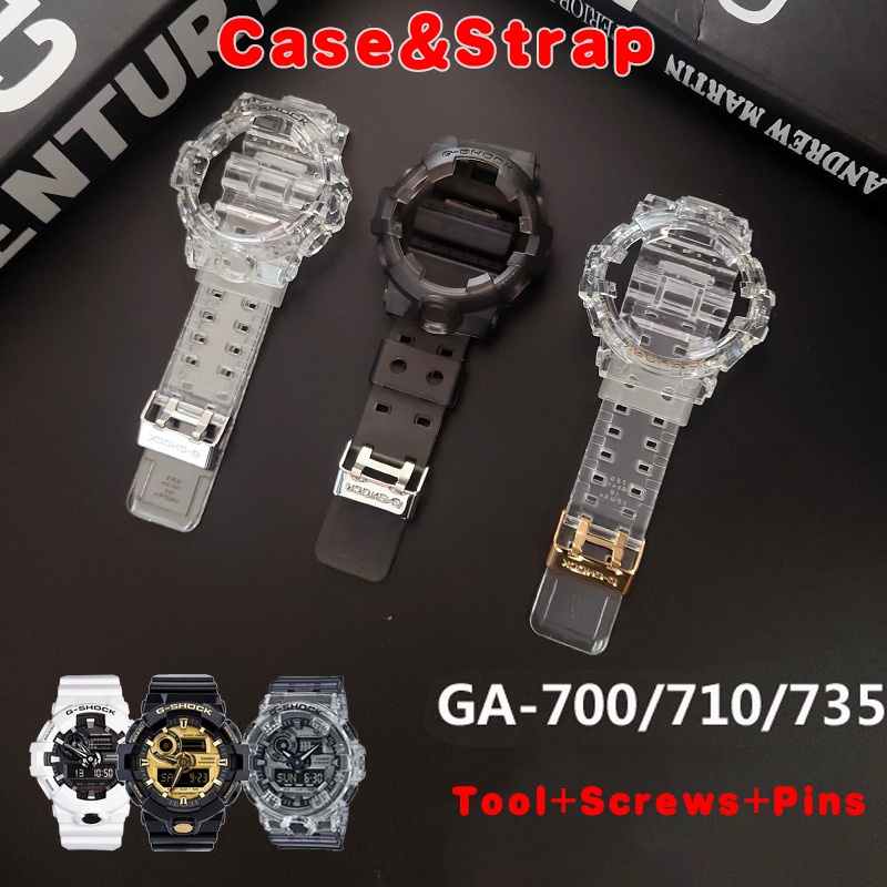 สายนาฬิกา + กรอบ สําหรับ Casio GA-700 GA735 เรซินใส / เคสสายนาฬิกา TPU สําหรับ GShock GA700 พร้อมเคร