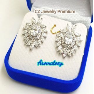 [พร้อมกล่อง]ต่างหูเพชรรัสเซียเกรด CZ Jewelry Premium ขึ้นห้างมอบของขวัญได้ไม่ลอกไม่ดำแพ้ง่ายใส่ได้ สวยใส่ทำงาน ใส่ออกงาน