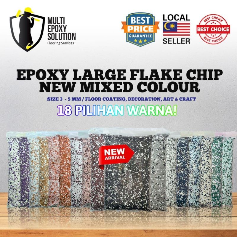EPOXY FLAKE MIXED COLOUR CHIP LARGE 3-5MM ( 1000GRAM/1.0KG )
