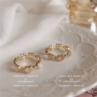 Fashion Opal Love Ring Open Ring Female Niche Light Luxury Net Red Fashion Heart-shaped Ring Female Net Red Tail Ring