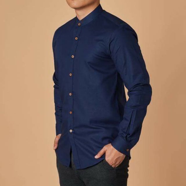 เสื้อเชิ้ตคอจีน Oxford สีกรมท่า NAVY