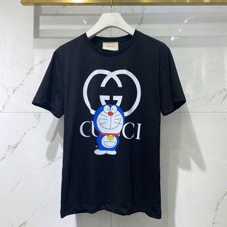 Doraemon เสื้อยืดแขนสั้นคอกลมพิมพ์ลาย,เสื้อกุชชี่ผู้ชายและผู้หญิงวรรคเดียวกันปี2021เสื้อยืดอินเทรนด์