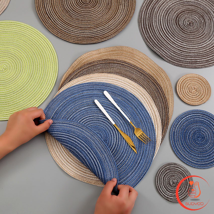 ทรงกลม แผ่นรองจาน ทนความร้อน ที่รองจานสไตล์ญี่ปุ่น กันลื่น ทำความสะอาดง่าย Round placemat