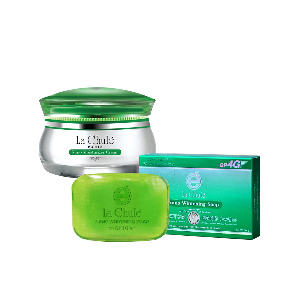 ครีมรักษาฝ้าลาชูเล่ ครีมฝาเขียว + สบู่นาโน Lachule Nano Moisturizer GP4G Cream + Whitening Soap