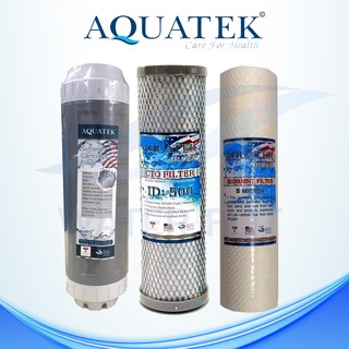 ชุดไส้กรองน้ำดื่ม 3 ขั้นตอน AQUATEK ไส้กรองหยาบ DOT (PP) 5 MICRON 10 นิ้ว /  CTO Carbon Filter ID800 / Resin Softener