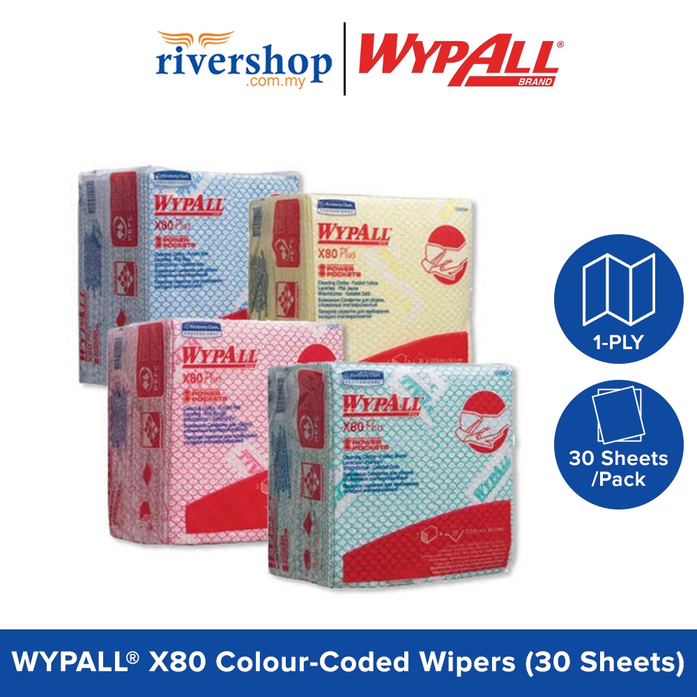 WYPALL X80 Plus Color-Coded Wipers (30 แผ่น) (Direct Food Contact ได้รับการอนุมัติ) / ผ้าทําความสะอา
