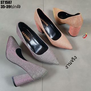 งานสวยวิบวับ..สินค้าพร้อมส่ง รองเท้าคัชชูส้นเหลี่ยม งานนำเข้า100%