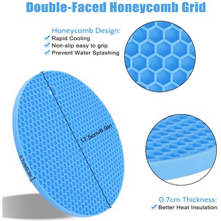 แผ่นยางซิลิโคน แผ่นวงกลมรองจาน รูปแบบรังผึ้งป้องกันการเลื่อนและทนความร้อน