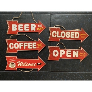 ป้ายสังกะสีวิลเลจopen.close.welcome.coffee.12*36ซม.นูน