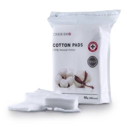 CHERISH Cotton Pads สำลีแผ่นไม่รีดขอบ ใยฝ้ายบริสุทธิ์แท้ 100% ขนาด 50g (100 แผ่น)