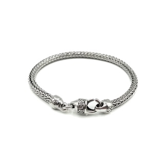 สร้อยข้อมือลายสี่เสากลมตะขอฮุกตอกลายบาหลี สร้อยข้อมือเงินแท้ 925 : 925 Sterling Silver Braided Bracelets [CSP0226]