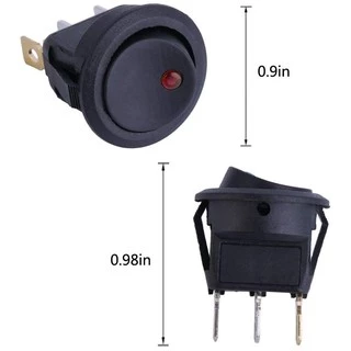 สวิตช์กลม เปิด/ปิด พร้อมไฟ LED DC 12V 20A ขนาด 20 มม. KCD1-5-101EN ON/OFF Round Rocker Toggle Switch Push Button Sw R20