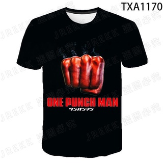 เสื้อยืดผ้าฝ้ายพรีเมี่ยม เสื้อยืดแขนสั้น พิมพ์ลายการ์ตูนอนิเมะ One Punch Man 3 มิติ แฟชั่นฤดูร้อน สําหรับเด็กผู้ชาย และเ