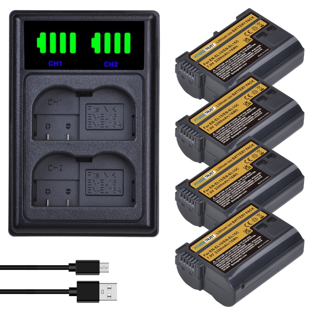 EN-EL15C ความจุสูงแบตเตอรี่ชาร์จแบบ Dual สำหรับ Nikon Z5, Z6, Z7, Z7II, D850, D7500, 1 V1, D800E, D8