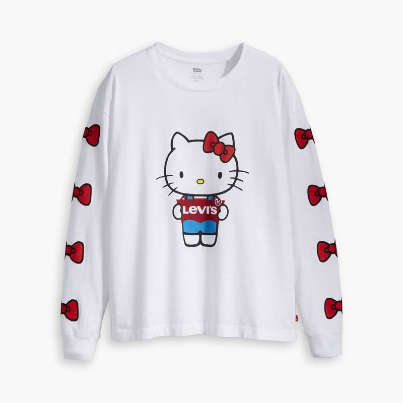 LEVI'S®️ X HELLO KITTY เสื้อยืดแขนยาวสีขาว ทรงโอเวอร์ไซส์  สินค้าลิขสิทธิ์ ของแท้💯