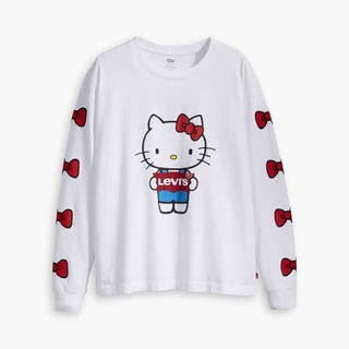 LEVIS®️ X HELLO KITTY เสื้อยืดแขนยาวสีขาว ทรงโอเวอร์ไซส์  สินค้าลิขสิทธิ์ ของแท้💯