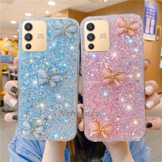 เคสโทรศัพท์ Fashion Handphone Case VIVO V23 V23E Y76 5G Y21T 3D Crystal Butterfly Glitter Sequins Casing with Bracelet TPU Soft Case Vivo V23 5G เคส