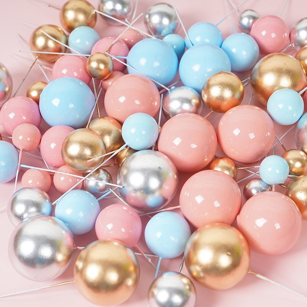 4 สี โลหะ บอล เค้ก ท็อปเปอร์ สร้างสรรค์ DIY ตกแต่งเค้ก สําหรับงานแต่งงาน งานเลี้ยงวันเกิด ตกแต่ง ทอง เงิน ฟ้า ชมพู คัพเค้ก ท็อปเปอร์