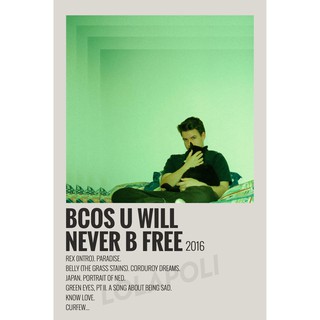 โปสเตอร์ มันวาว พิมพ์ด้านเดียว ขนาด A5 14.8 ซม. x 21 ซม. รูปปกอัลบั้ม Bcos U Will Never B Free by Rex Orange Country