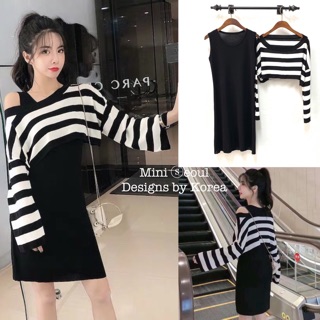 MN548🌹Stripe Knit Dress Set