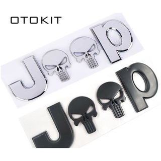 ราคาต่อ 1 ชิ้น โลโก้ จิ็ป ลายกะโหลก งานโลหะ สี เงิน - ดำ ขนาด 13.5 x 4.6 cm Jeep Cherokee Skull Emblem Accessories