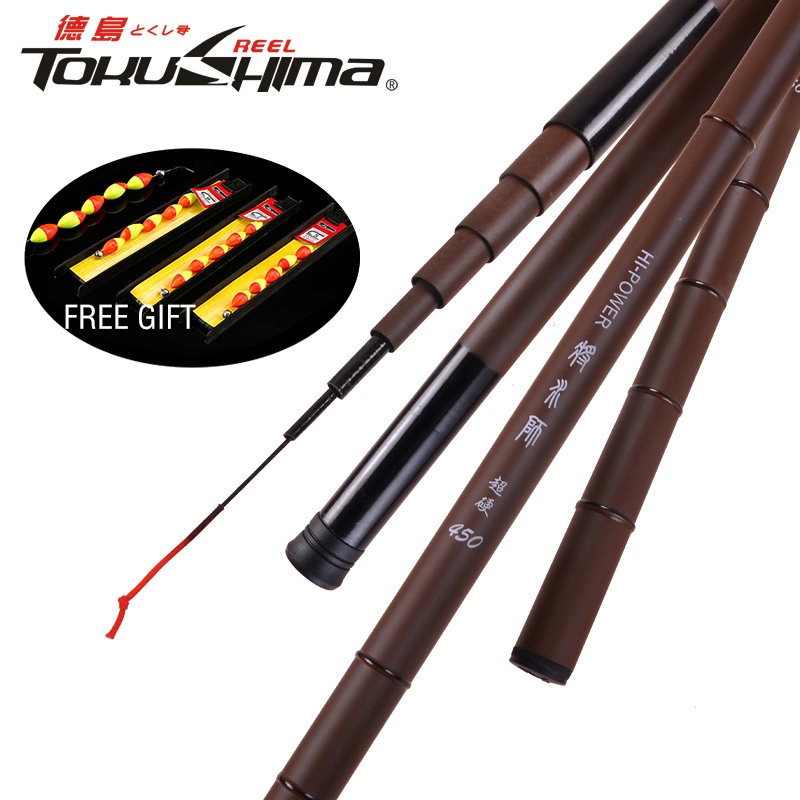 [ใหม่] tokushima คันเบ็ดตกปลาน้ําจืด แบบแข็ง ยืดหยุ่น แบบพกพา คุณภาพสูง 2.7 ม. 3.6 ม. 4.5 ม. 5.4 ม. 1 ชิ้น