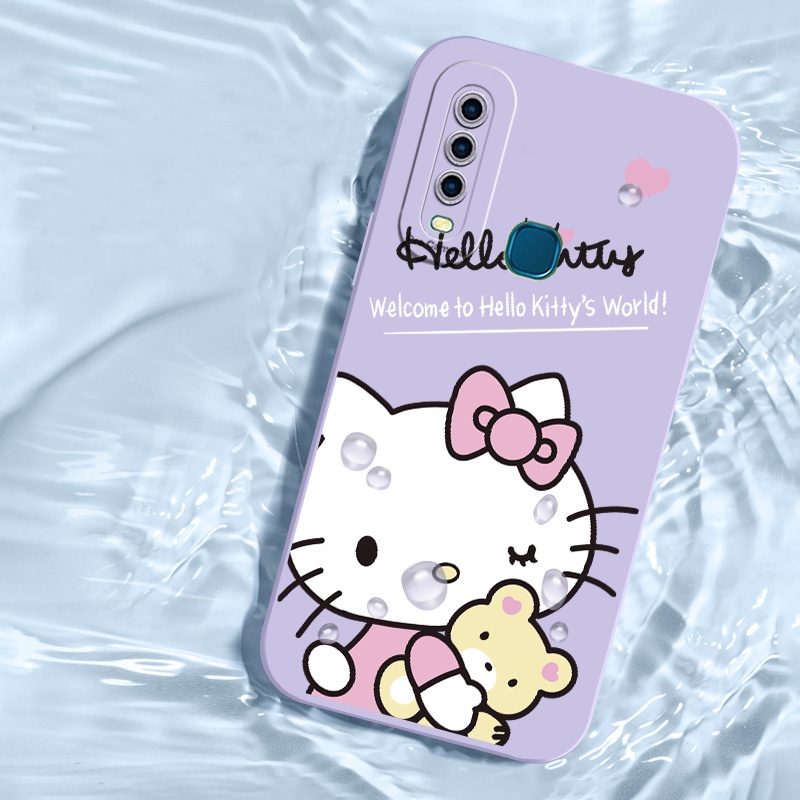 ปลอก Vivo 1901 V1901 1902 1904 1940 การ์ตูนน่ารัก Hello Kitty Cat Square Edge Case Angel Eye Soft Phone Case กล้องคลุมทั้งหมด