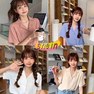 Shein เสื้อทำงานหญ เสื้อเชิ้ต เสื้อเชิ้ตสีพื้น เสื้อผ้าวินเทจ เสื้อผ้าแฟชั่นผญ อื่นๆ เสื้อผู้หญิง 99907