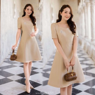 สีครีมทอง สีชมพู เดรสออกงาน สวยเรียบหรู ชุดเดรสคอเหลี่ยม กระโปรงทรงเอ สวยมากค่ะ S-XXL ชุดเพื่อนเจ้าสาว สวยหวานค่ะ