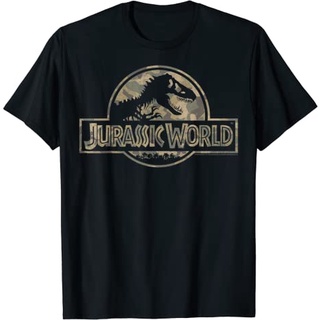 เสื้อยืดผ้าฝ้ายพรีเมี่ยม เสื้อยืด พิมพ์ลายโลโก้ Jurassic World Camo T-Rex