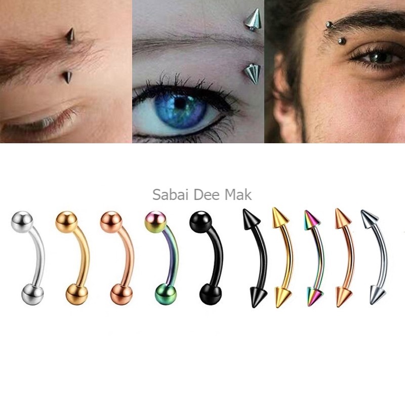 ⚡️จิวคิ้วสแตนเลส จิวหูสแตนเลส จิวบาร์เบลโค้ง⚡️SS EyeBrow(EBR)⚡Stainless steel Stud for Eyebrow Men Women - 1 Piece