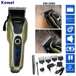 Kemei ของแท้ ปัตตาเลี่ยนตัดผมไร้สาย หน้าจอ LCD ลิเธี่ยมแบตเตอรี่ แบตเตอร์เลี่ยน ที่ตัดผม km-1990