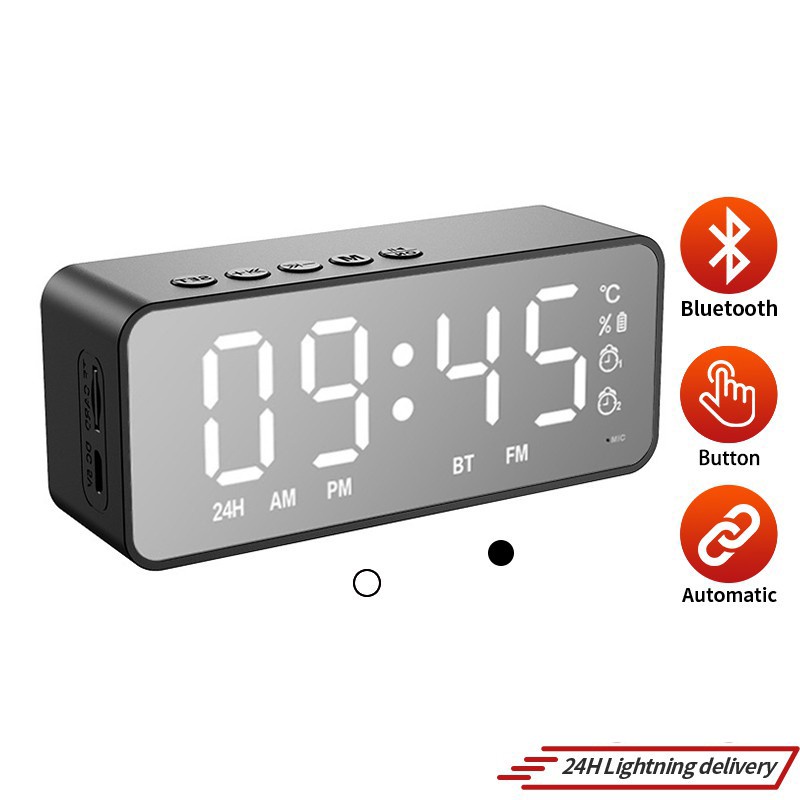 SDD  ลำโพงบลูทูธลำโพงบลูทูธไร้สายพร้อมวิทยุ FM กระจก LED นาฬิกา นาฬิกาปลุกนาฬิกา ซับวูฟเฟอร์ เครื่อง