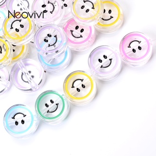 10pcs 25mm ลูกปัดยิ้มขนาดใหญ่หลากสีอะคริลิคกลมแบนลูกปัดเว้นวรรคสำหรับเครื่องประดับทำสร้อยข้อมือ DIY ต่างหู