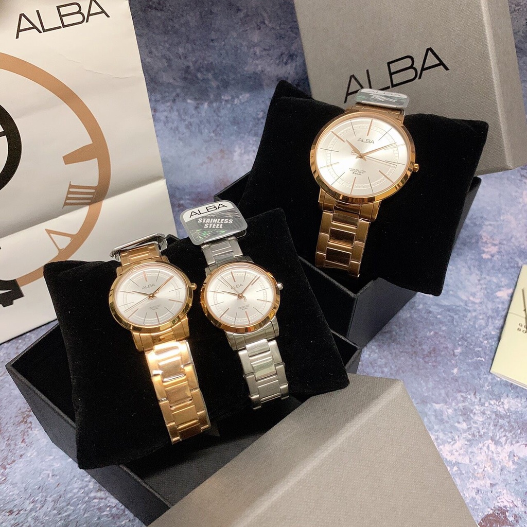 นาฬิกา ไซโก Watch Seiko ALBA  Ladies  สายสแตนเลส รุ่น AH8414X1,AH8410X1,AH8396X1 (สองกษัตริย์ / หน้าปัดสีเงิน)