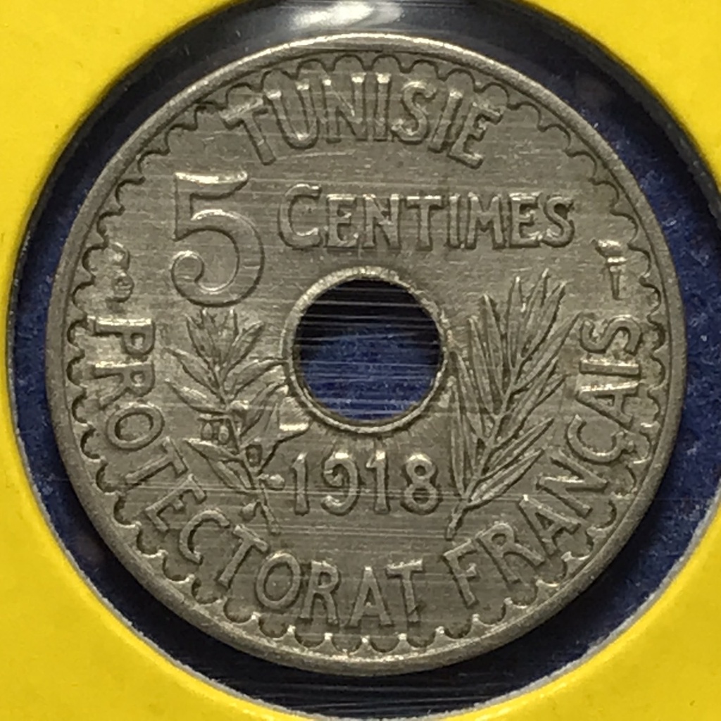 No.60710 ปี1918 ตูนิเซีย 5 CENTIMES เหรียญสะสม เหรียญต่างประเทศ เหรียญเก่า หายาก ราคาถูก