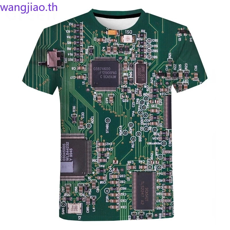 เสื้อยืดแขนสั้นพิมพ์ลายชิปฮิปฮอป 3 มิติอิเล็กทรอนิกส์สําหรับผู้ชาย