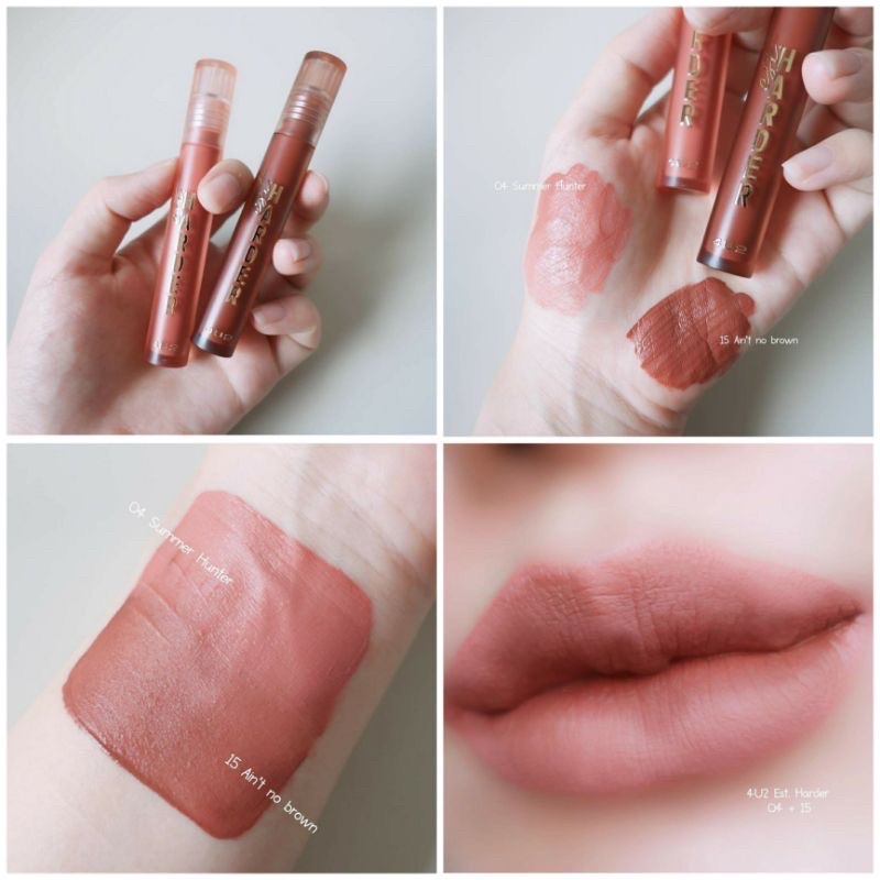 ลิปแมท 4U2 Est.Harder รุ่นนี้ใส่แมสไม่มีหลุด 2 สีนี้สวยมาก เลือกไม่ได้เลย เอามาทาผสมเบลนด์ๆกัน งามมา