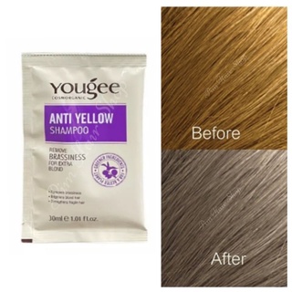 (แบบซอง) Yougee Anti Yellow Shampoo ยูจี แอนตี้ เยลลโล่ แชมพู แชมพูม่วงล้างไรเหลือง 30 ml.