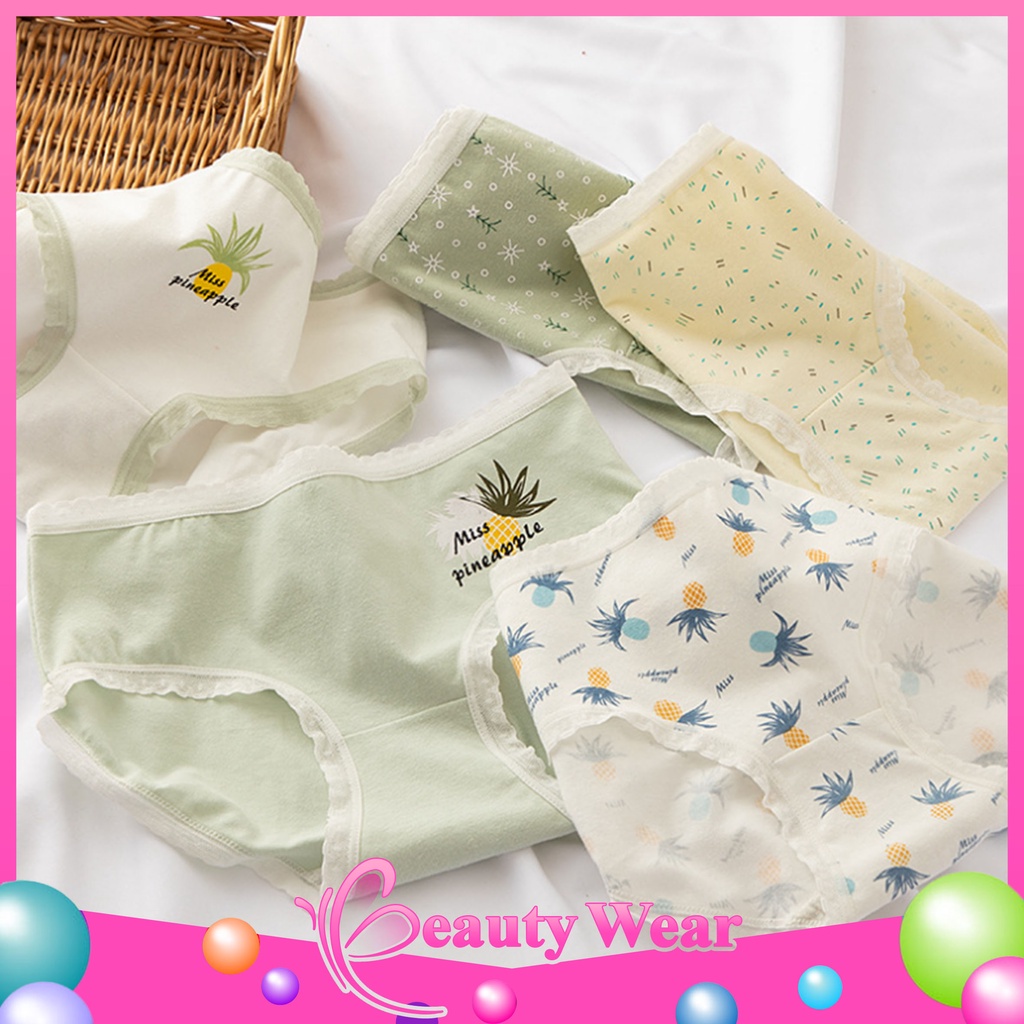 นางสาวลายสับปะรดกางเกงชั้นในสตรีแฟชั่นญี่ปุ่นกางเกงเอวกลาง BW 521