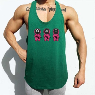 Korean TV  Graphics Printing Mesh Quick Dry Gym Stringer Tank Top Men Bodybuilding Sleeveless Shirt Fitness Vest