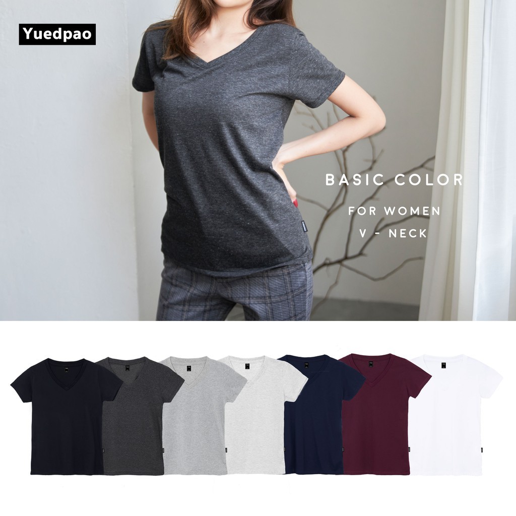 ยืดเปล่า yuedpao yuedpao Yuedpao เสื้อยืดผู้หญิงคอวี ทรงเข้ารูป ไม่ย้วย ไม่หด ไม่ต้องรีด ใส่สบาย bas