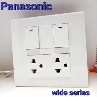 Panasonic (พานาโซนิค) 2 สวิทช์ 1 ปลั๊กกราวด์คู่ หน้ากาก 6 ช่องพร้อมบล็อกลอย 4 × 4 พร้อมกับส่ง
