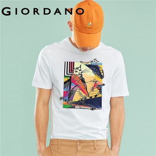 Giordano Men เสื้อยืดแขนสั้นคอกลม ผ้าฝ้าย100% สกรีนลวดลาย Painting Series Free Shipping 30099249