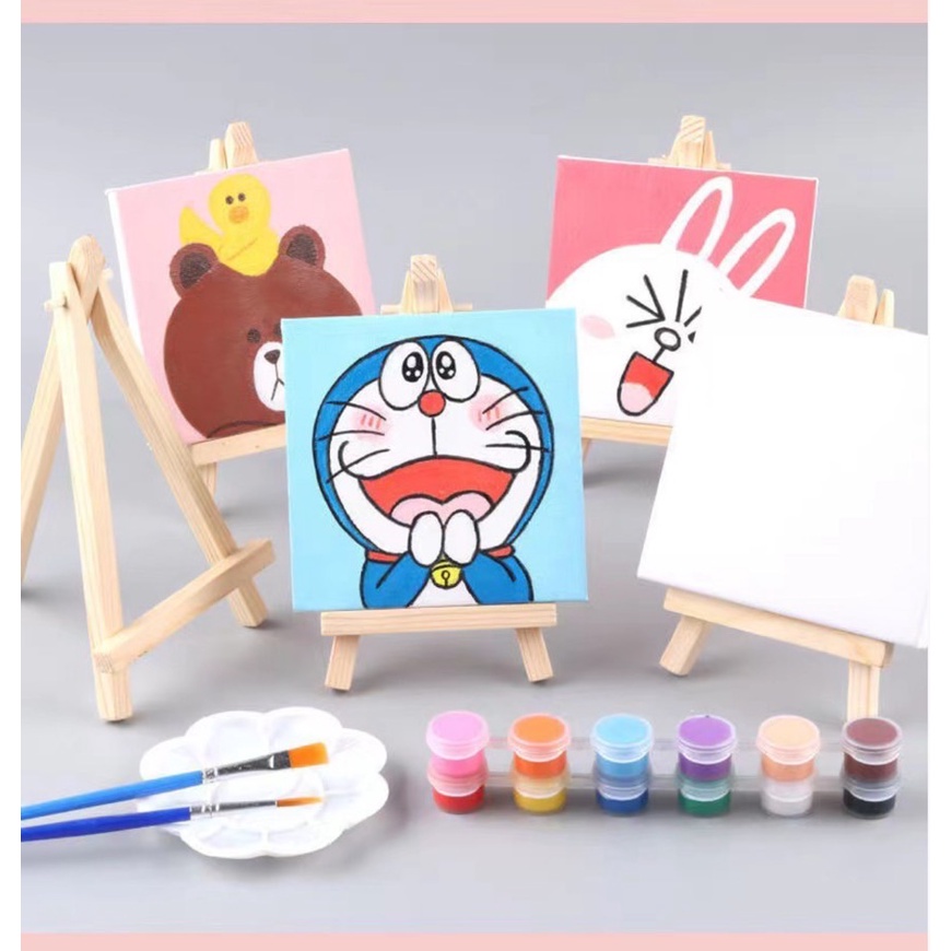 พร้อมส่ง เฟรมผ้าระบายสี ครบชุด ผ้าใบ ลายน่ารัก เฟรม จิ๋ว แคนวาส เฟรม วาดรูป ระบายสี ขาตั้ง